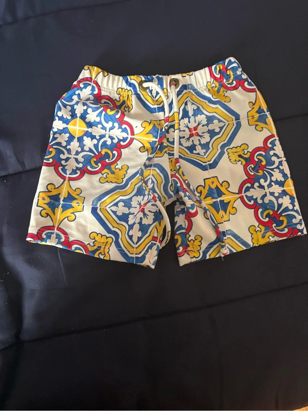 Childrens Printed Swim Shorts in Blue, Yellow & Red